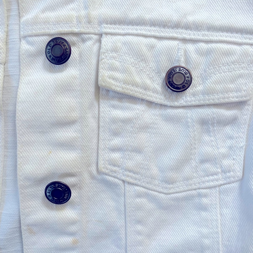 Vintage Old Navy White Blue Jean Jacket Cropped Size Medium - Picture 3 of 3
